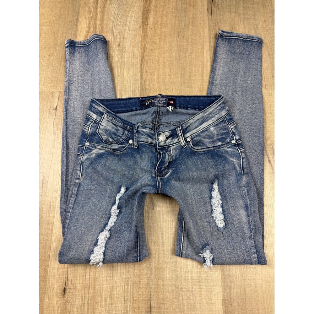 Paris Fashion Womens Y2K Low Rise Distressed Skinny Jeans Blue Size 5 RN137312